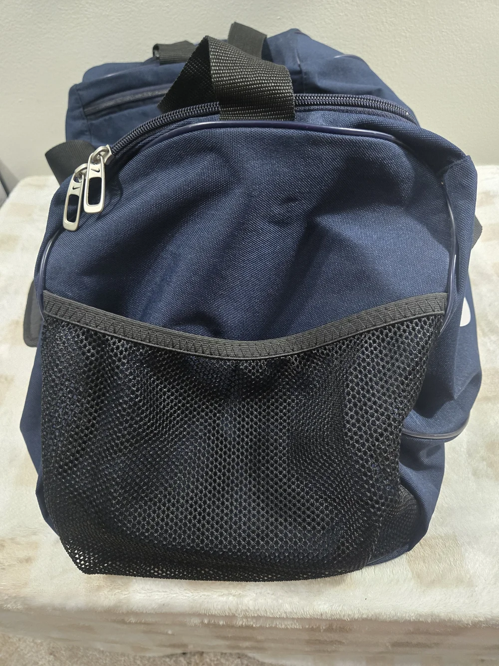 Nike Men's Navy Duffel Bag with White Swoosh